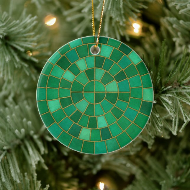 Emerald Mosaic Circle Pattern Art Ceramic Tree Decoration (Tree)