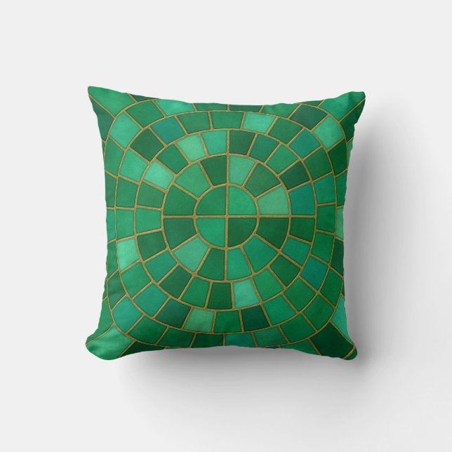 Emerald Mosaic Circle Pattern Art Cushion (Front)