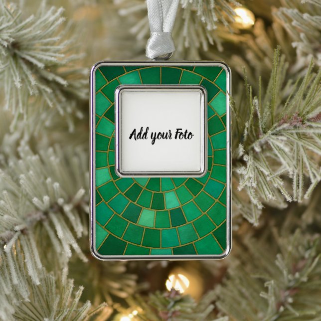 Emerald Mosaic Circle Pattern Art Silver Plated Framed Ornament (Tree)