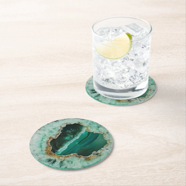 Emerald Nature Gem Pattern Round Paper Coaster (Insitu)