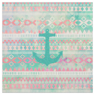 Emerald Nautical Anchor Pastel Watercolor Aztec Fabric