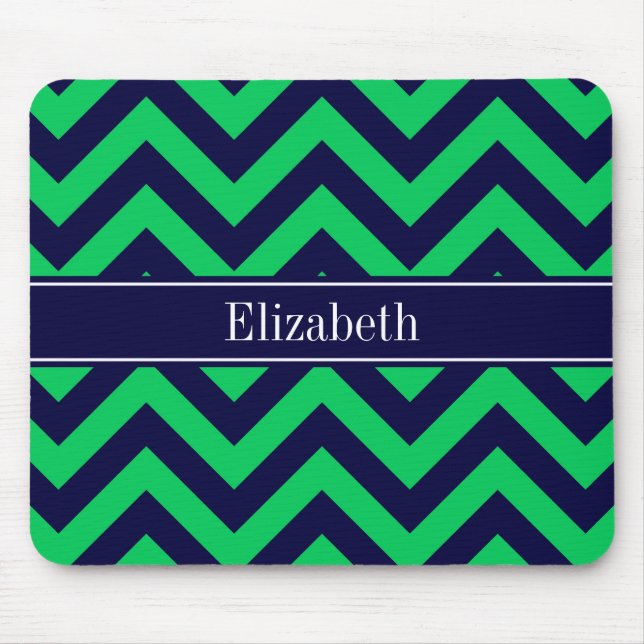 Emerald Navy LG Chevron Navy Blue Name Monogram Mouse Pad (Front)