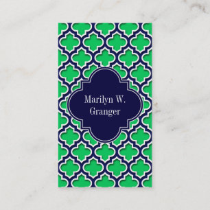 Emerald Navy Moroccan #5DS Navy Name Monogram Business Card