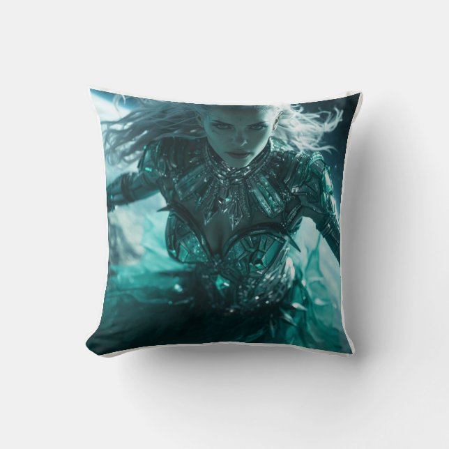 Emerald Nebula Queen – Cosmic Crystal Armour  Cushion (Front)