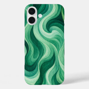 Emerald Ocean Swirl Abstract Wave Pattern iPhone 16 Plus Case