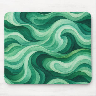 Emerald Ocean Swirl Abstract Wave Pattern Mouse Pad