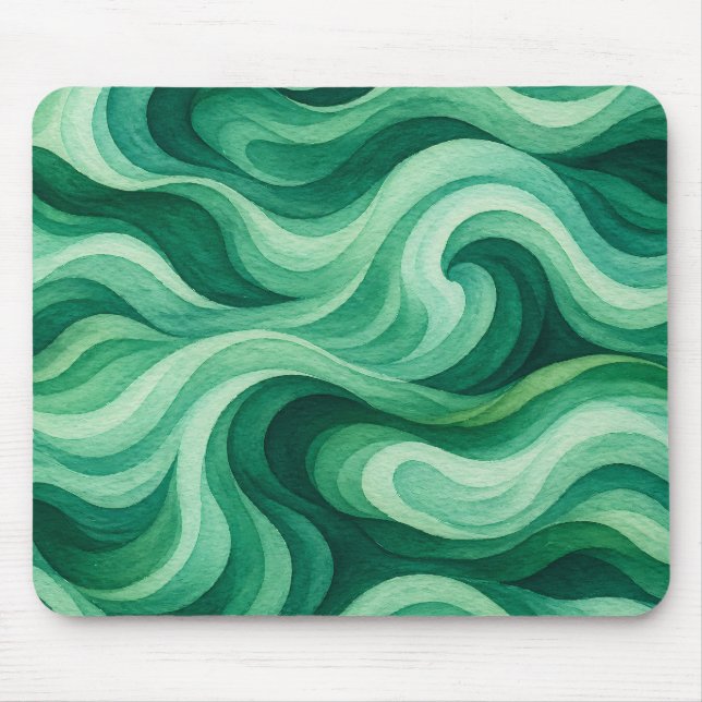 Emerald Ocean Swirl Abstract Wave Pattern Mouse Pad (Front)