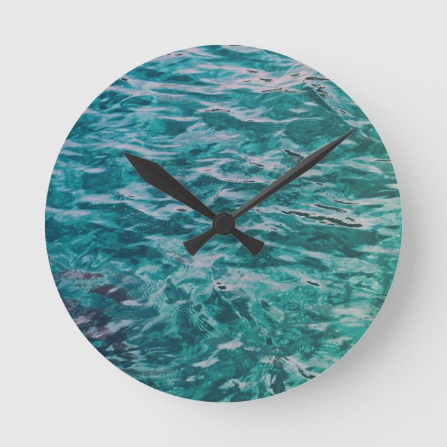 Emerald Ocean Waves Round Clock (Front)