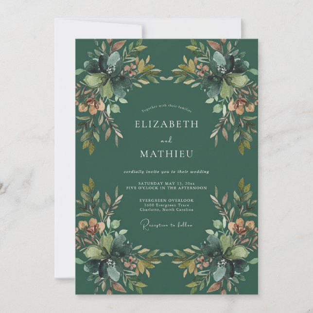 Emerald Ochre Foliage Eucalyptus Wedding Invitation (Front)