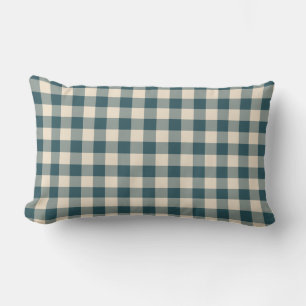 Emerald Off-White Gingham Pattern Lumbar Cushion