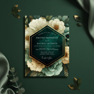 Emerald Opulent Bloom Wedding Invitation