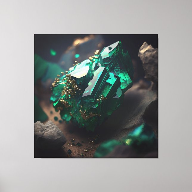 Emerald Ore Macro: Lush Shale Deposit Art Canvas Print (Front)