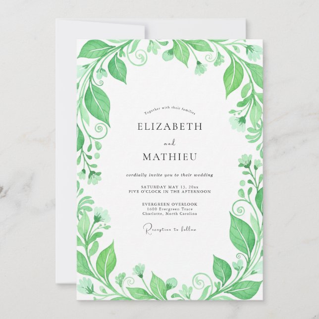 Emerald Organic Flourish Wedding Invitation (Front)
