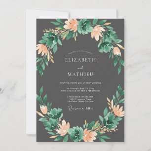 Emerald Peach Botanical Arch Wedding Invitation