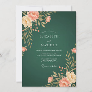 Emerald Peach Botanical Wedding Invitation