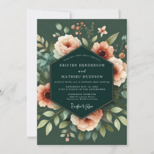 Emerald Peach Chiaroscuro Wedding Invitation