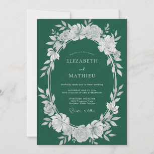 Emerald Peony Wreath Wedding Invitation