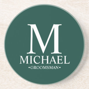 Emerald Personalised Monogram and Name Groomsman Coaster