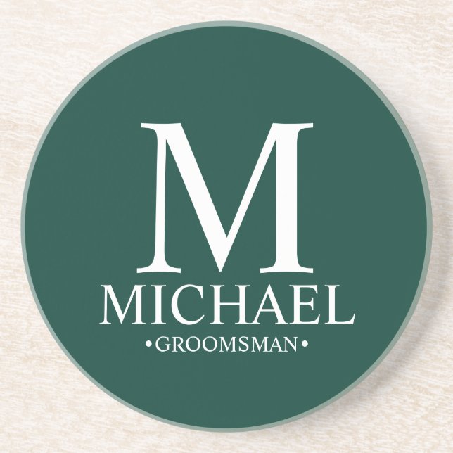 Emerald Personalised Monogram and Name Groomsman Coaster (Front)