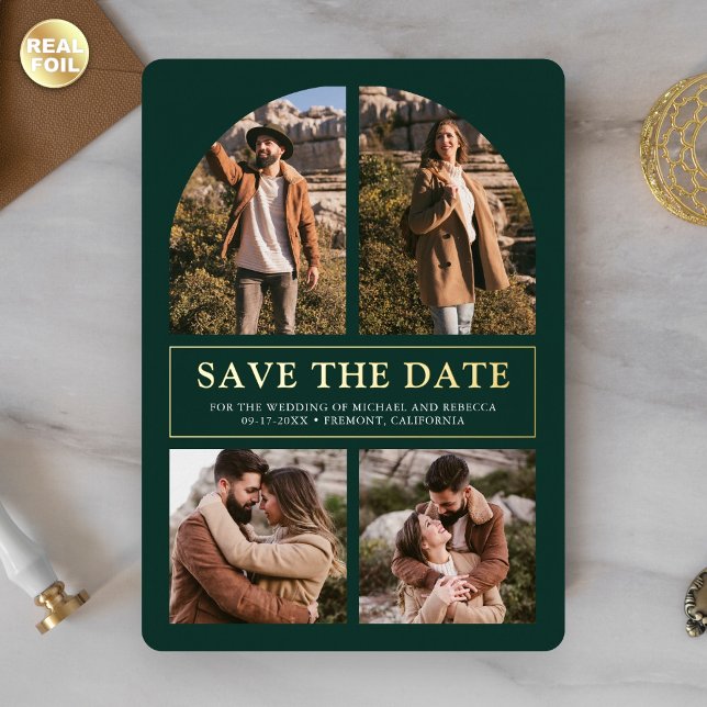  Emerald Photo Collage Wedding Save the Date Gold (Creator Uploaded)
