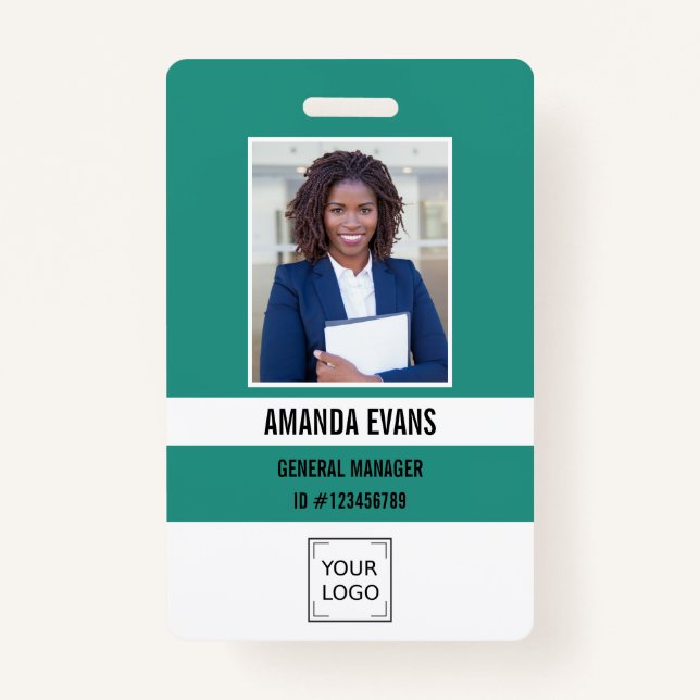 Emerald | Photo Employee Logo or QR CODE Security ID Badge (Front)