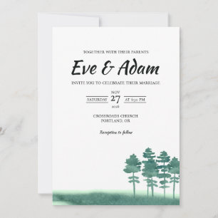 Emerald Pine Meadow Watercolor Winter Wedding Invitation