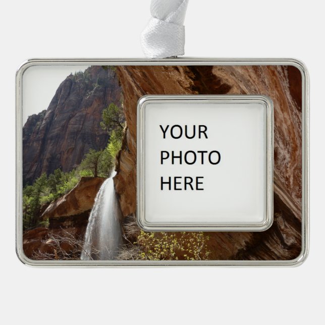 Emerald Pool Falls III from Zion National Park Silver Plated Framed Ornament (Front)