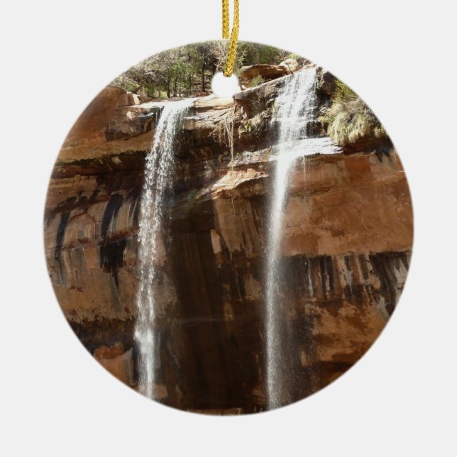 Emerald Pool Falls IV from Zion National Park Ceramic Tree Decoration (Front)