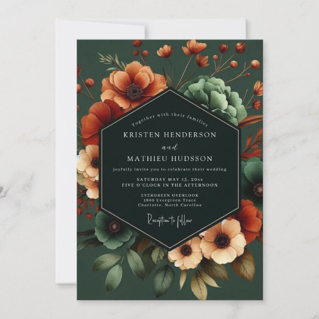Emerald Poppy Noir Wedding Invitation (Front)