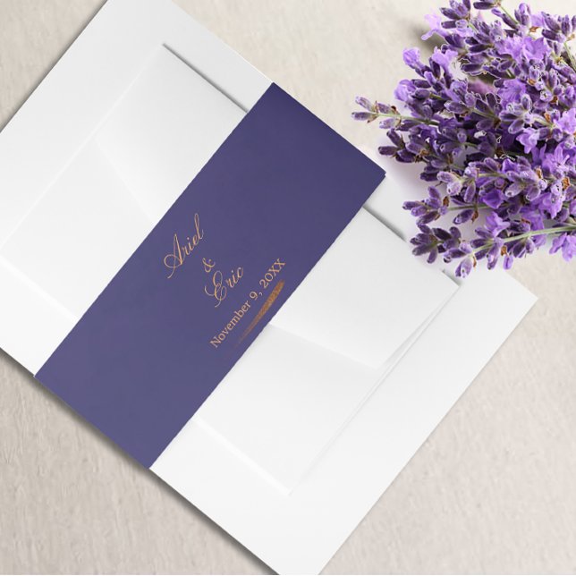 Emerald Purple & Gold Script Font Wedding Invitation Belly Band (Creator Uploaded)