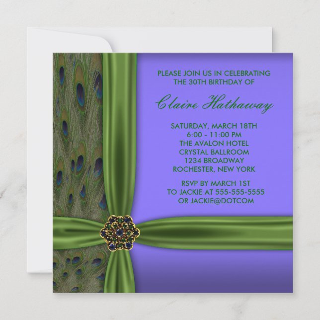 Emerald Purple Peacock 30th Birthday Invitation (Front)