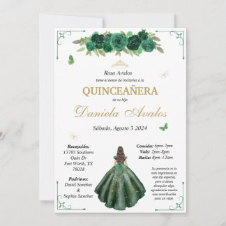 Emerald Quinceañera Invitation in Spanish