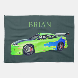 Emerald Roadrunner of the Verdant Horizon Tea Towel