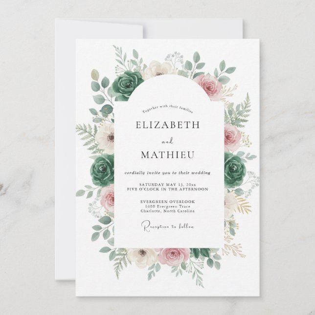 Emerald Romantic Botanical Wedding Invitation (Front)