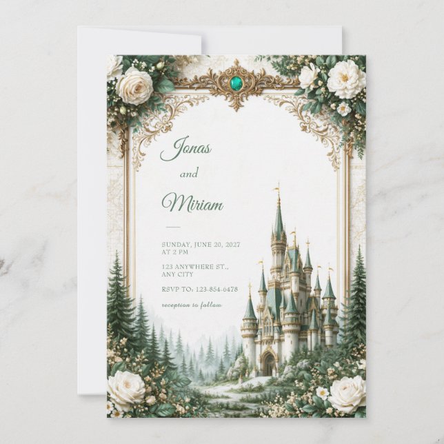 Emerald Rose Castle Wedding Invitation (Front)