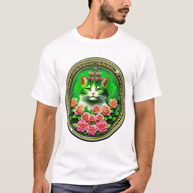 Emerald Rose Cat Medallion T-Shirt (Front)