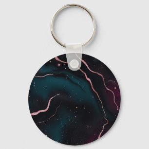 Emerald Rose Gold Galaxy Marble Pattern Key Ring