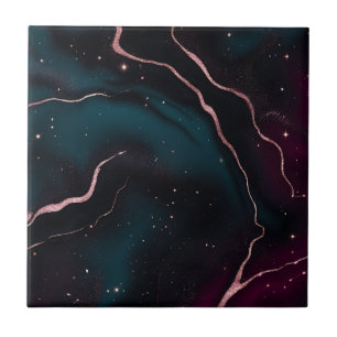 Emerald Rose Gold Galaxy Marble Pattern Tile
