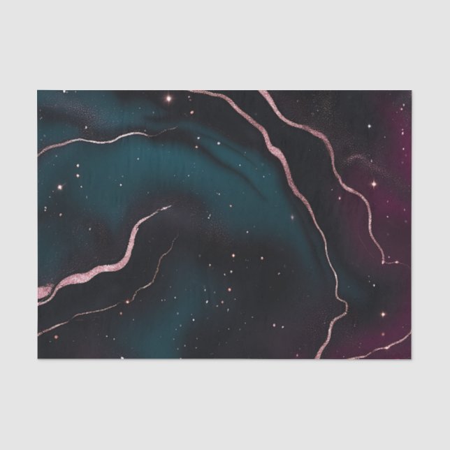 Emerald Rose Gold Galaxy Marble Pattern Tissue Paper (Front)