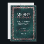 Emerald Rose Gold Sprinkled Confetti Christmas Holiday Card<br><div class="desc">The elegant, glamorous, and modern holiday Christmas greeting card is perfect for the contemporary and stylish event. It features a faux printed pink rose gold sparkly glitter sprinkled confetti border on top of an artsy emerald green watercolor background. The back displays the same glitter but sprinkled across the whole page...</div>