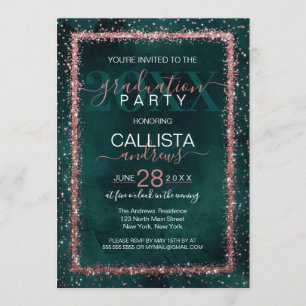 Emerald Rose Gold Sprinkled Confetti Graduation Invitation