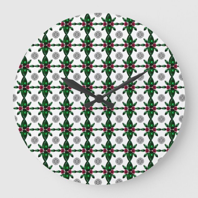 Emerald Ruby Diamond Gemstone Art Red Green Large Clock (Front)