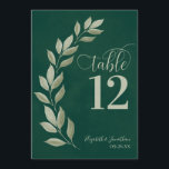 Emerald & Sage Green Leaves Modern Table Number<br><div class="desc">These beautiful wedding table number cards feature a modern design with a sprig of sage green leaves on a marbled emerald green background. The lettering is done in modern script font and the hand painted watercolor foliage or vines gives the card a rustic yet elegant feel. Wonderful way to add...</div>