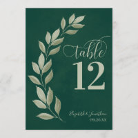 Emerald & Sage Green Leaves Modern Table Number