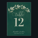 Emerald & Sage Green Leaves Rustic Table Number<br><div class="desc">These beautiful wedding table number cards feature a rustic design with a border of hand painted sage green watercolor leaves on a marbled emerald green background. The lettering is done in modern script font and the elegant foliage and greenery is perfect for adding style and class to your wedding reception...</div>
