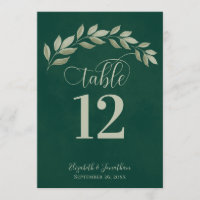 Emerald & Sage Green Leaves Rustic Table Number
