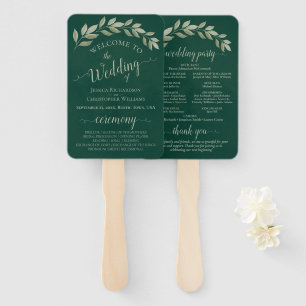 Emerald & Sage Leaves Elegant Wedding Program Hand Fan