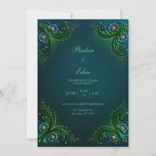 Emerald Sapphire Filigree Wedding Invitation