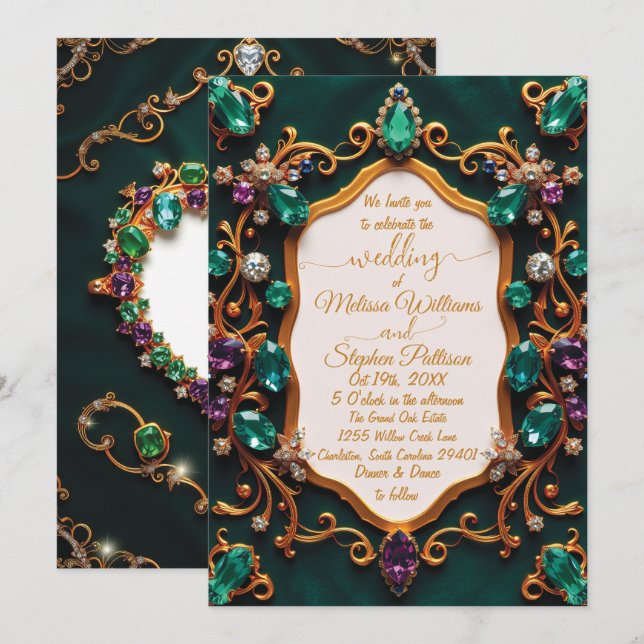 Emerald & Sapphire Luxury Wedding Invitation (Front/Back)