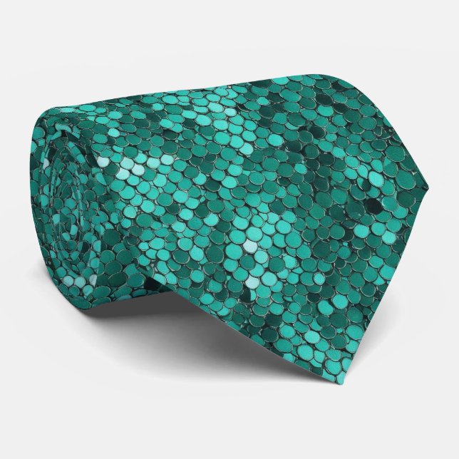 Emerald Scale Pattern Neck Tie (Rolled)